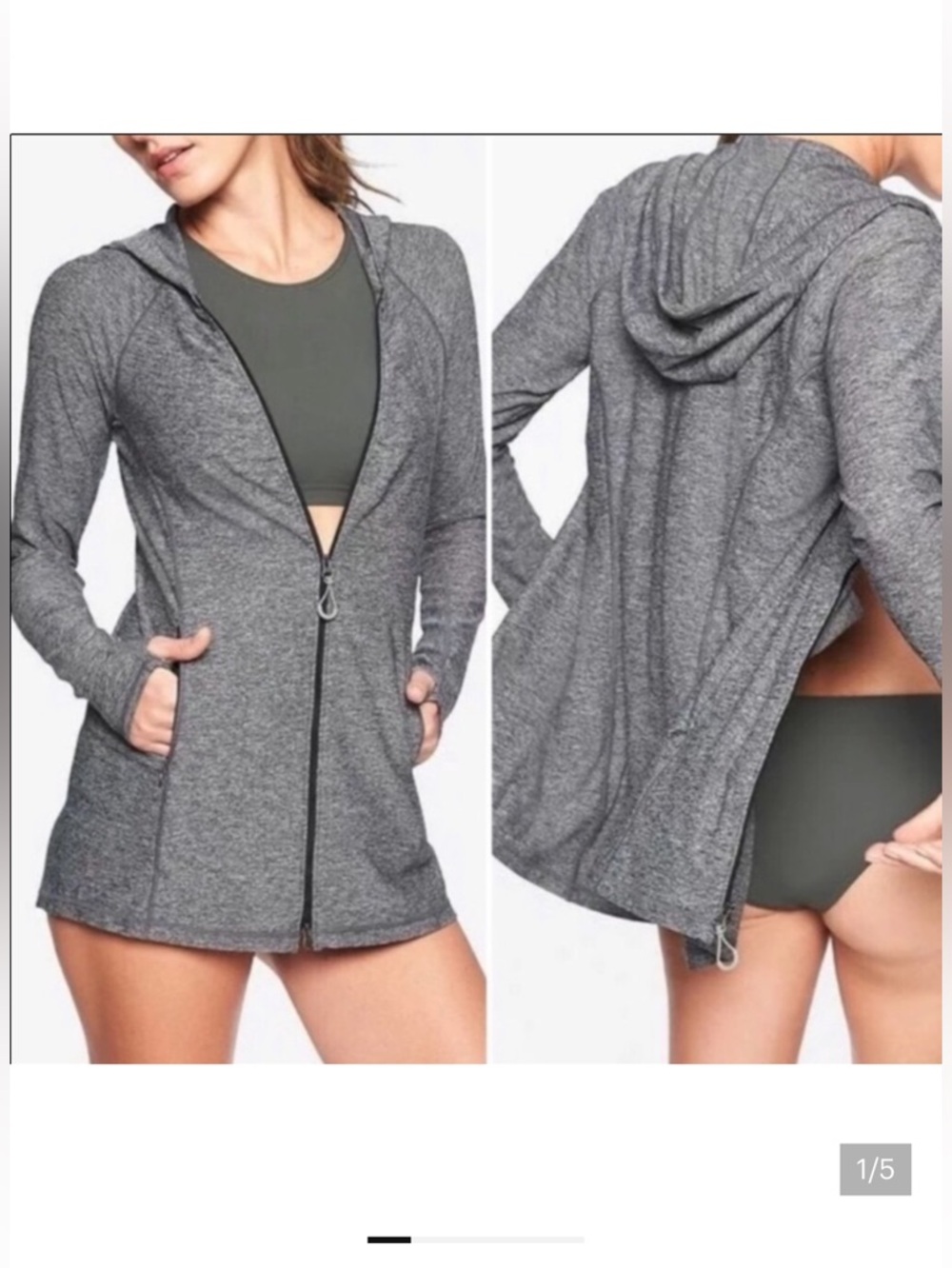 ATHLETA Vitamin Sea Zip Up Hooded Jacket UPF50 Gray Size Small
